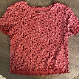 American Eagle Pink Floral Short Sleeve Knit Crop Top Women’s Size Medium